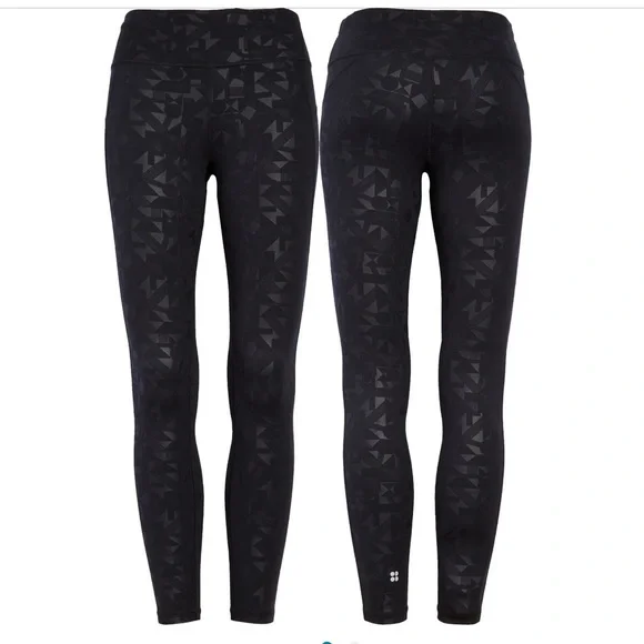 Sweaty Betty All Day Embossed Leggings Black Block Emboss Print - Picture 1 of 7